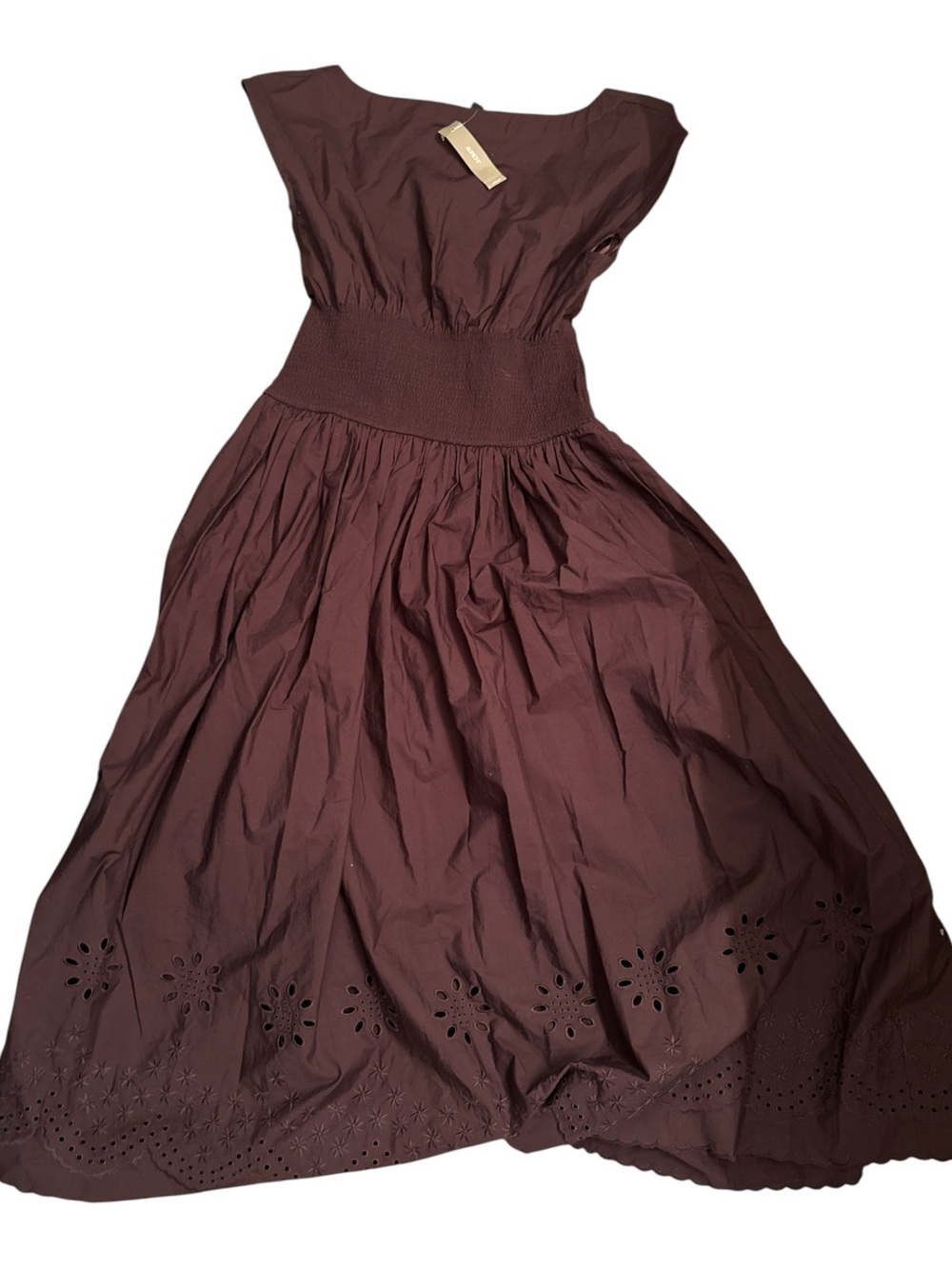 J. Crew Brown Eyelet Maxi Dress with Smocked Waist